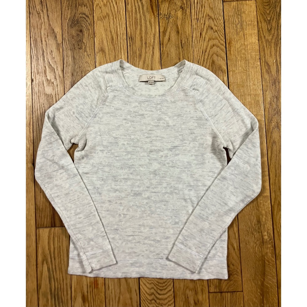 LOFT Ann Taylor Petite XS Light Gray‎ Heathered Long Sleeve Crew Neck Top